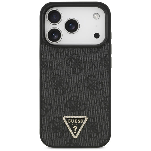 Husa MagSafe pentru Apple iPhone 17 Pro, Guess, 4G Triangle Strass, Neagra
