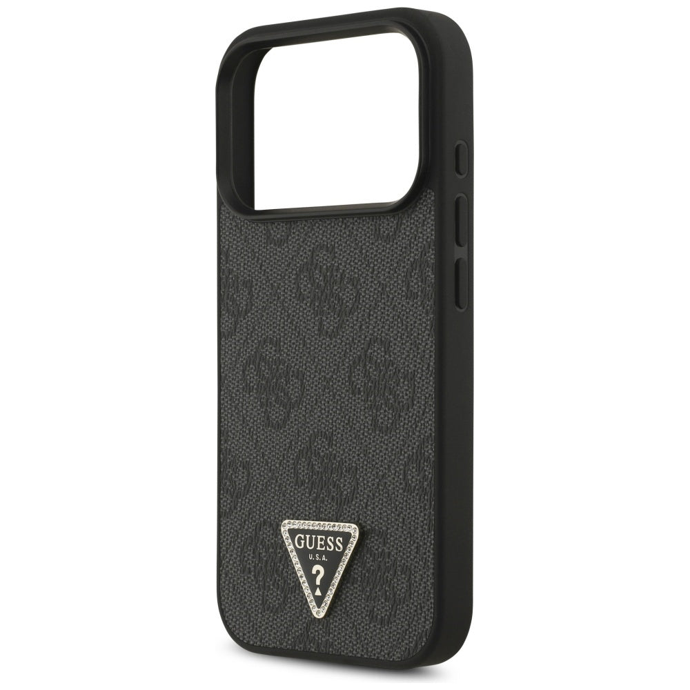 Husa MagSafe pentru Apple iPhone 17 Pro, Guess, 4G Triangle Strass, Neagra