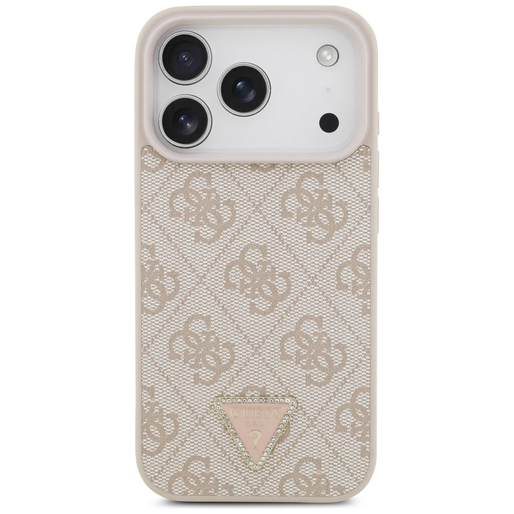 Husa MagSafe pentru Apple iPhone 17 Pro, Guess, 4G Triangle Strass, Roz
