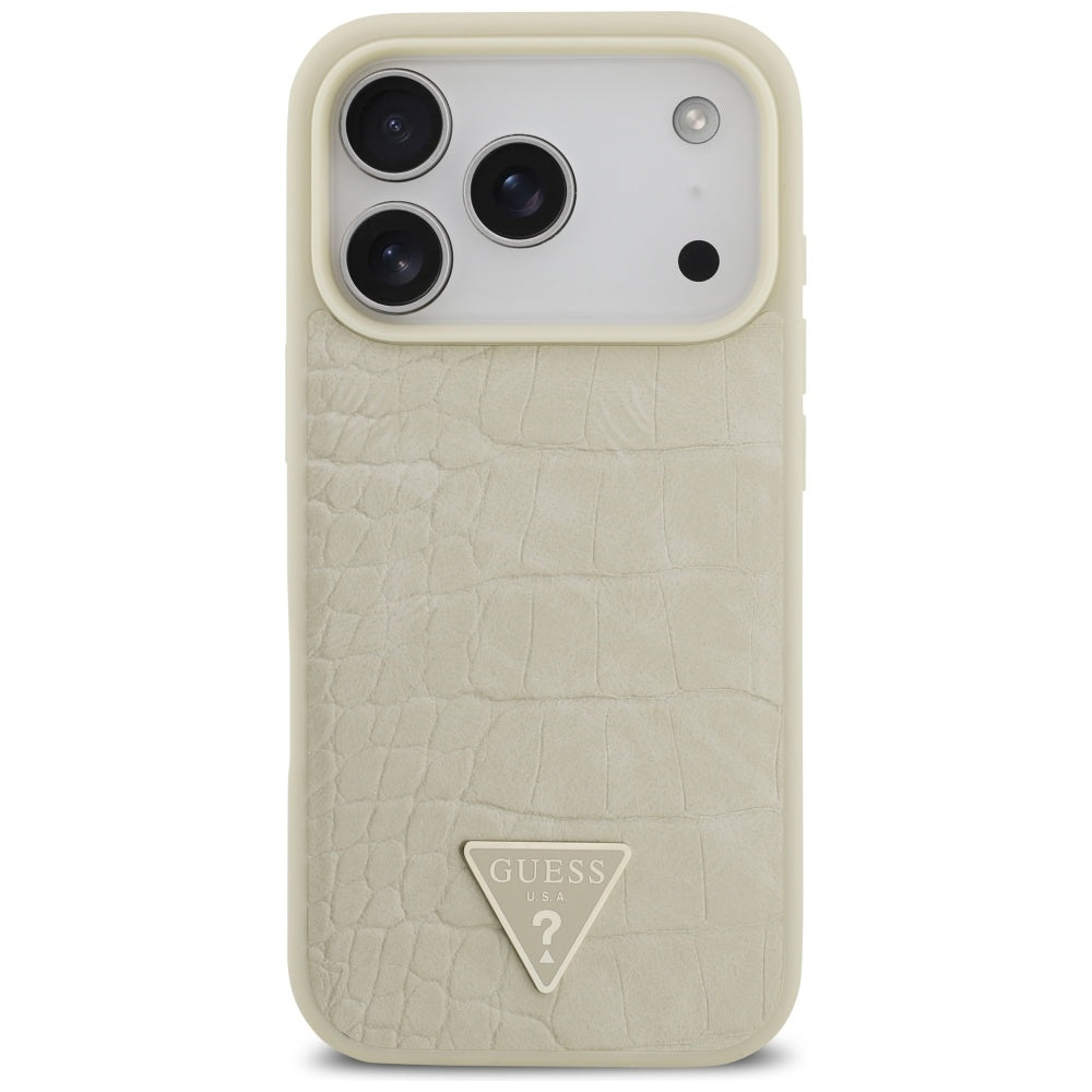 Husa MagSafe pentru Apple iPhone 17 Pro, Guess, Croco Triangle Logo, Aurie