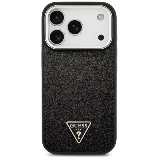 Husa MagSafe pentru Apple iPhone 17 Pro, Guess, Glitter Triangle Logo, Neagra