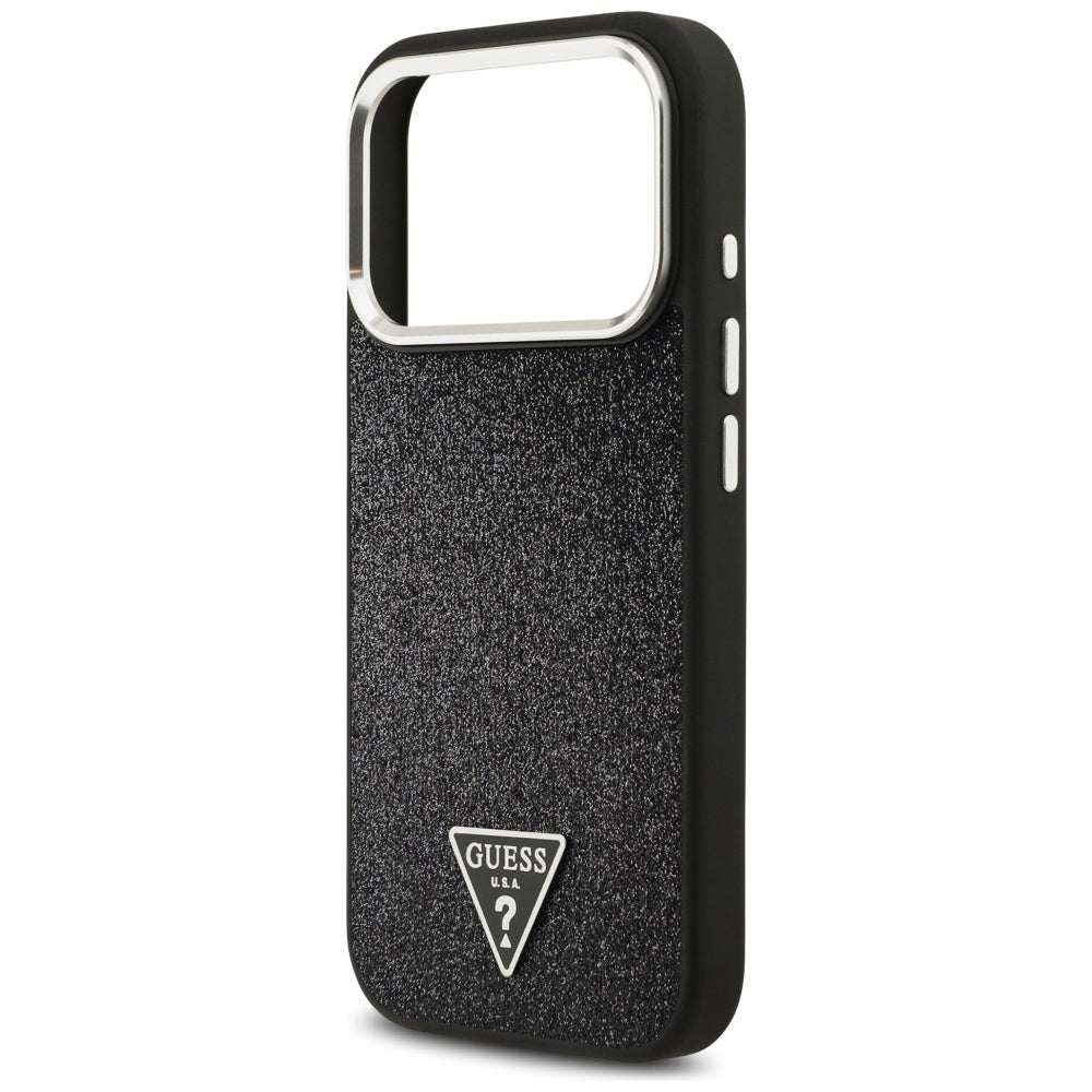 Husa MagSafe pentru Apple iPhone 17 Pro, Guess, Glitter Triangle Logo, Neagra