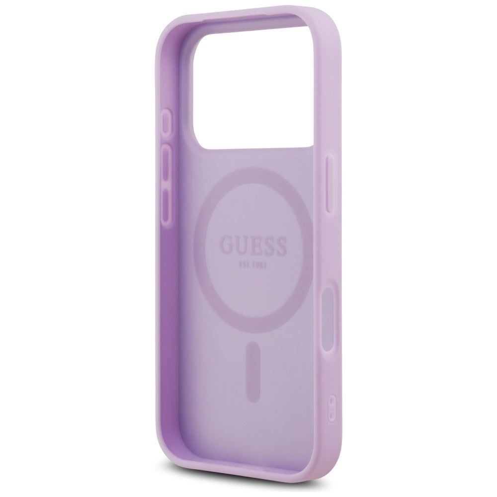 Husa MagSafe pentru Apple iPhone 17 Pro, Guess, Grained Gold Ring, Roz