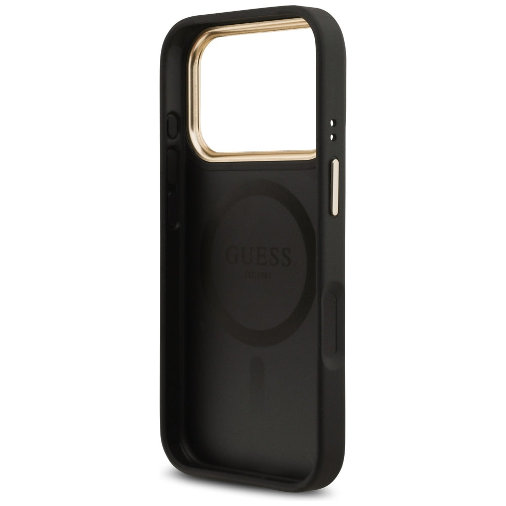 Husa MagSafe pentru Apple iPhone 17 Pro, Guess, Grained Strass Logo, Neagra