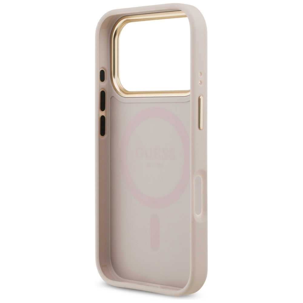 Husa MagSafe pentru Apple iPhone 17 Pro, Guess, Grained Strass Logo, Roz