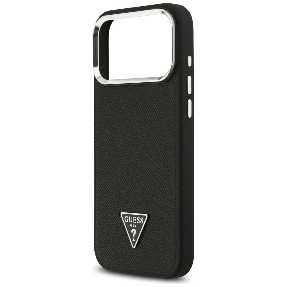 Husa MagSafe pentru Apple iPhone 17 Pro, Guess, Grained Triangle Logo, Neagra