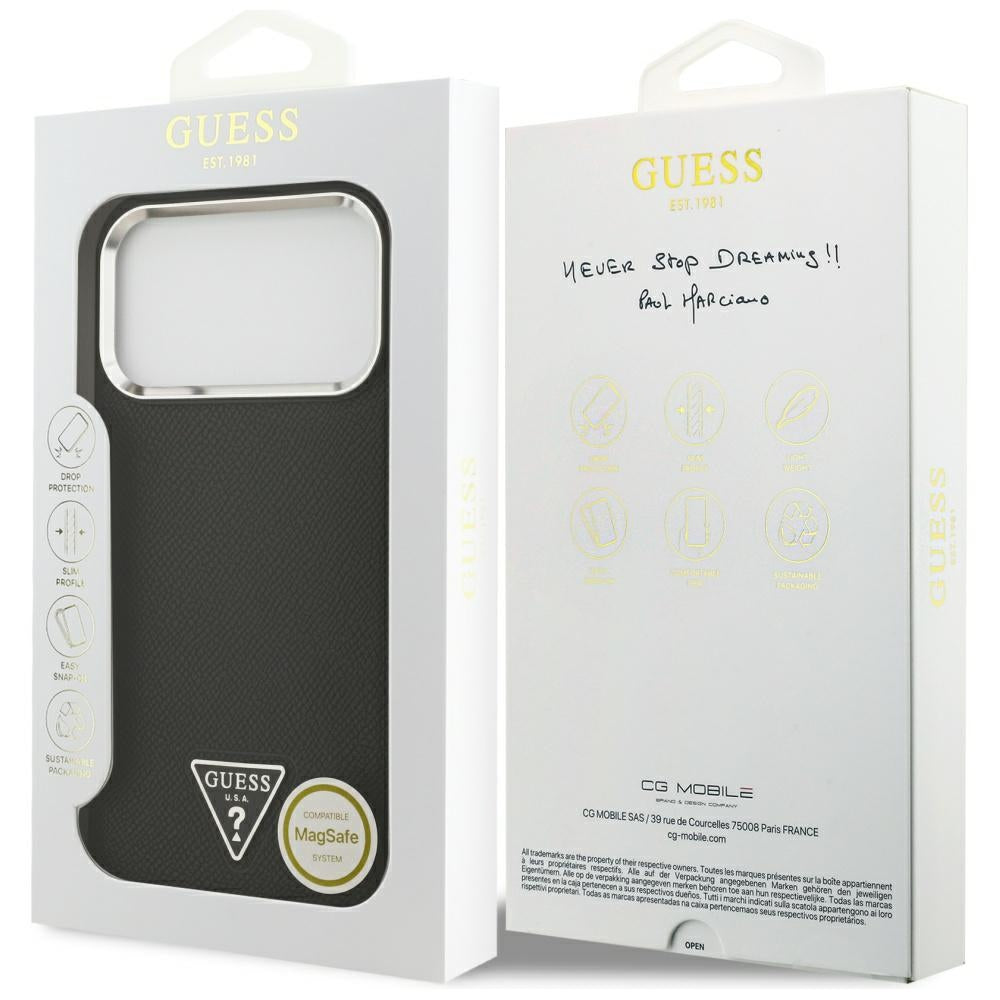 Husa MagSafe pentru Apple iPhone 17 Pro, Guess, Grained Triangle Logo, Neagra