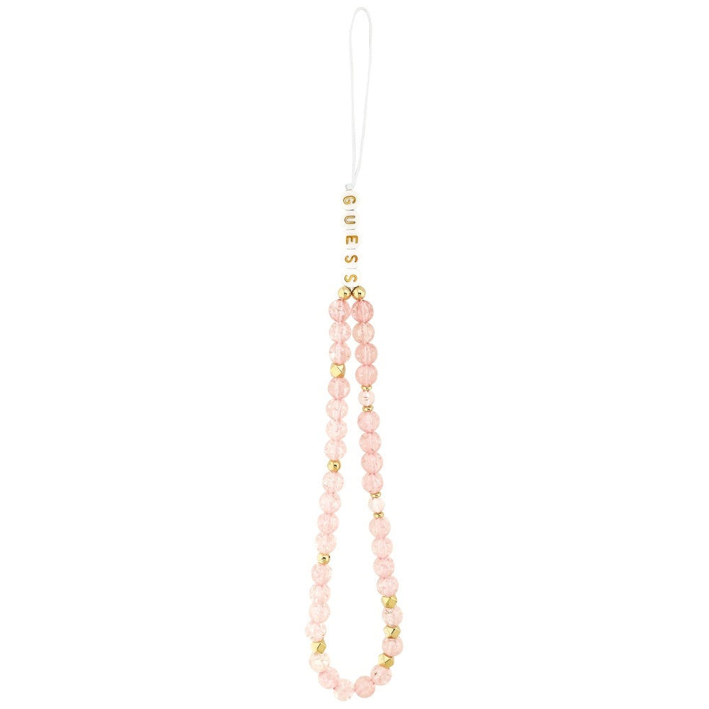 Husa MagSafe pentru Apple iPhone 17 Pro, Guess, IML Flowers Allover Electroplated with Pearl Strap, Roz