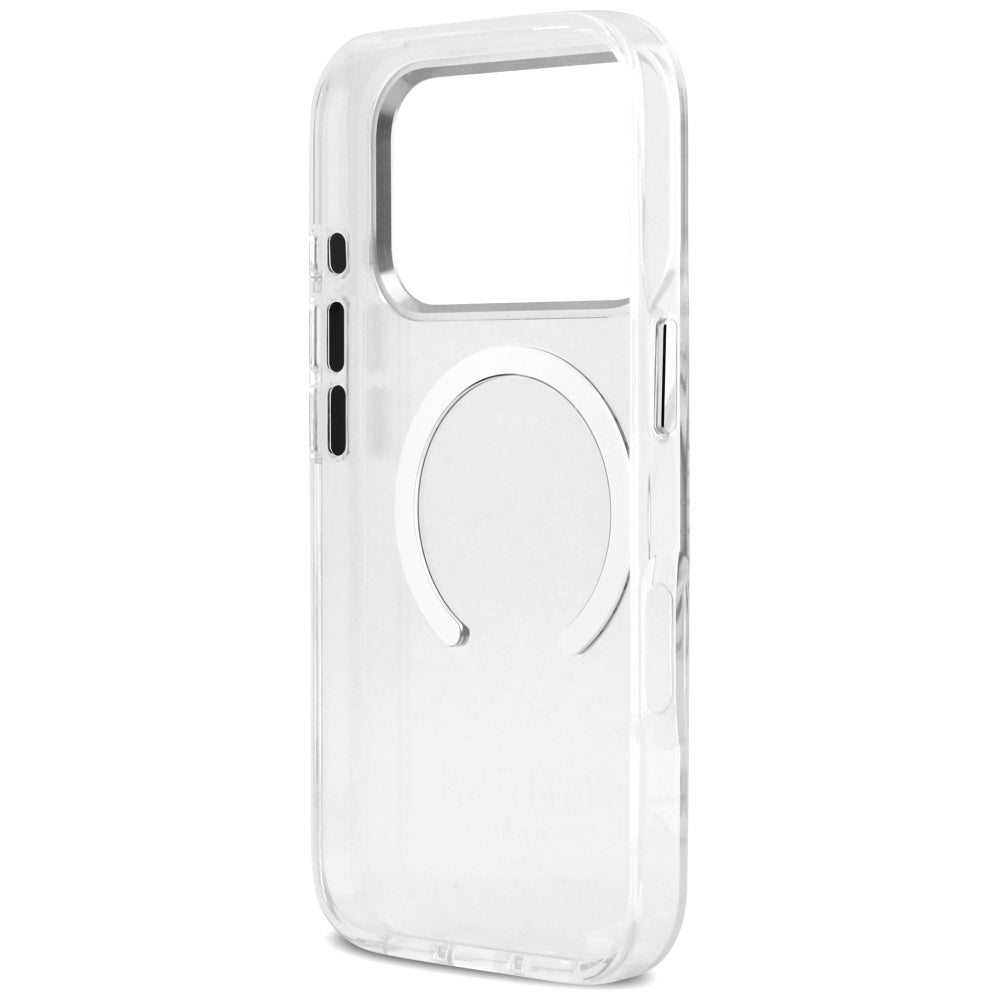 Husa MagSafe pentru Apple iPhone 17 Pro, Guess, Metal Outline, Argintie