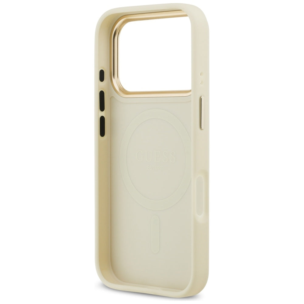 Husa MagSafe pentru Apple iPhone 17 Pro, Guess, Peony Hot Stamp, Bej