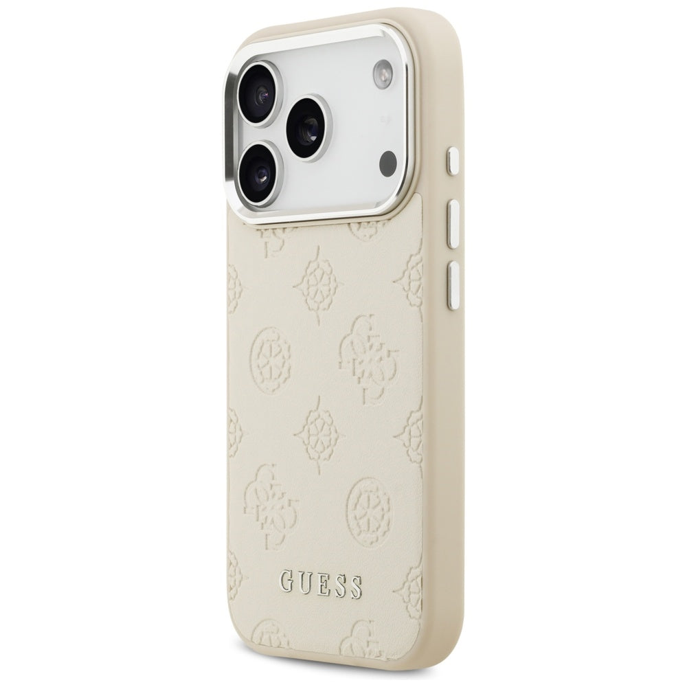 Husa MagSafe pentru Apple iPhone 17 Pro, Guess, Peony Hot Stamp Script, Bej