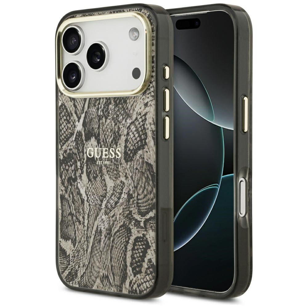 Husa MagSafe pentru Apple iPhone 17 Pro, Guess, Python Pattern, Maro
