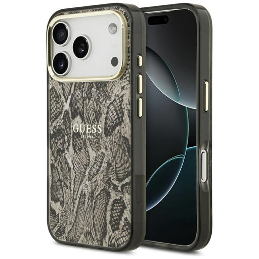 Husa MagSafe pentru Apple iPhone 17 Pro, Guess, Python Pattern, Maro