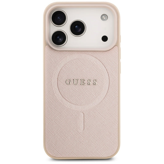 Husa MagSafe pentru Apple iPhone 17 Pro, Guess, Saffiano Classic Logo, Roz
