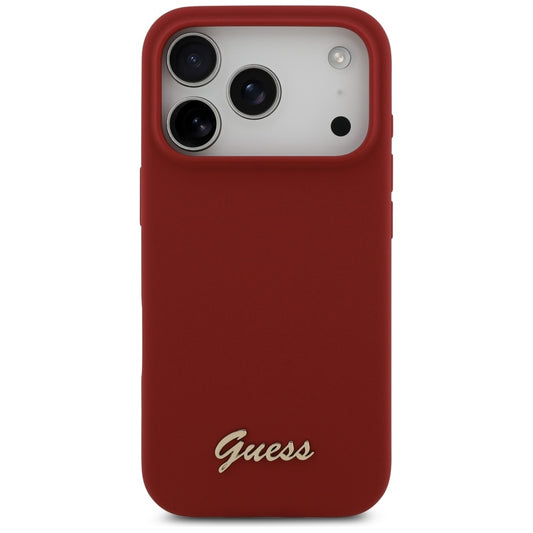 Husa MagSafe pentru Apple iPhone 17 Pro, Guess, Script Metal Logo, Rosie