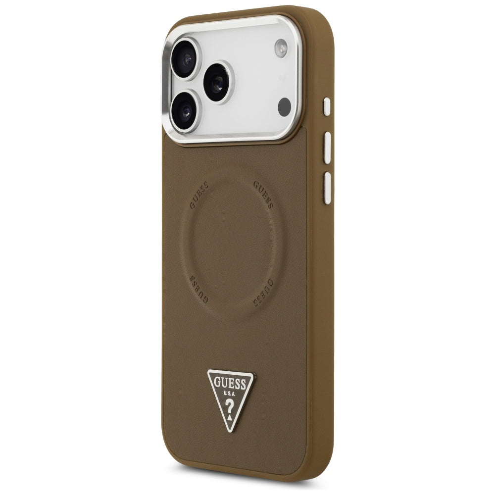 Husa MagSafe pentru Apple iPhone 17 Pro, Guess, Triangle Logo, Maro Argintie