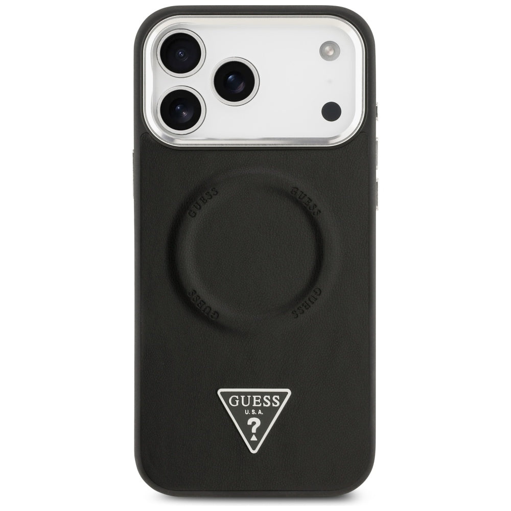 Husa MagSafe pentru Apple iPhone 17 Pro, Guess, Triangle Logo, Neagra Argintie