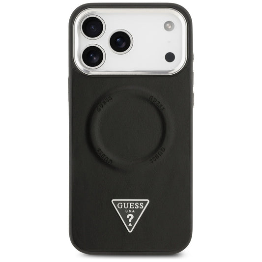 Husa MagSafe pentru Apple iPhone 17 Pro, Guess, Triangle Logo, Neagra Argintie