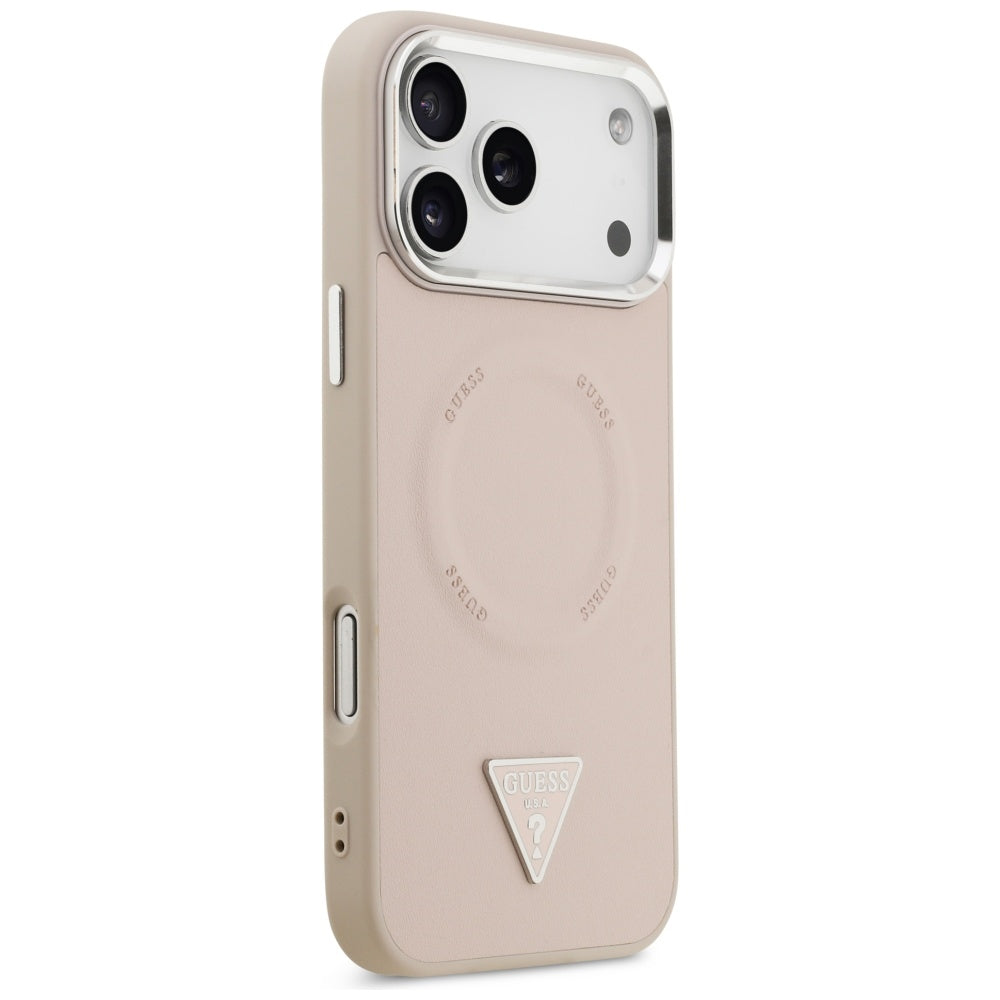 Husa MagSafe pentru Apple iPhone 17 Pro, Guess, Triangle Logo, Roz Argintie