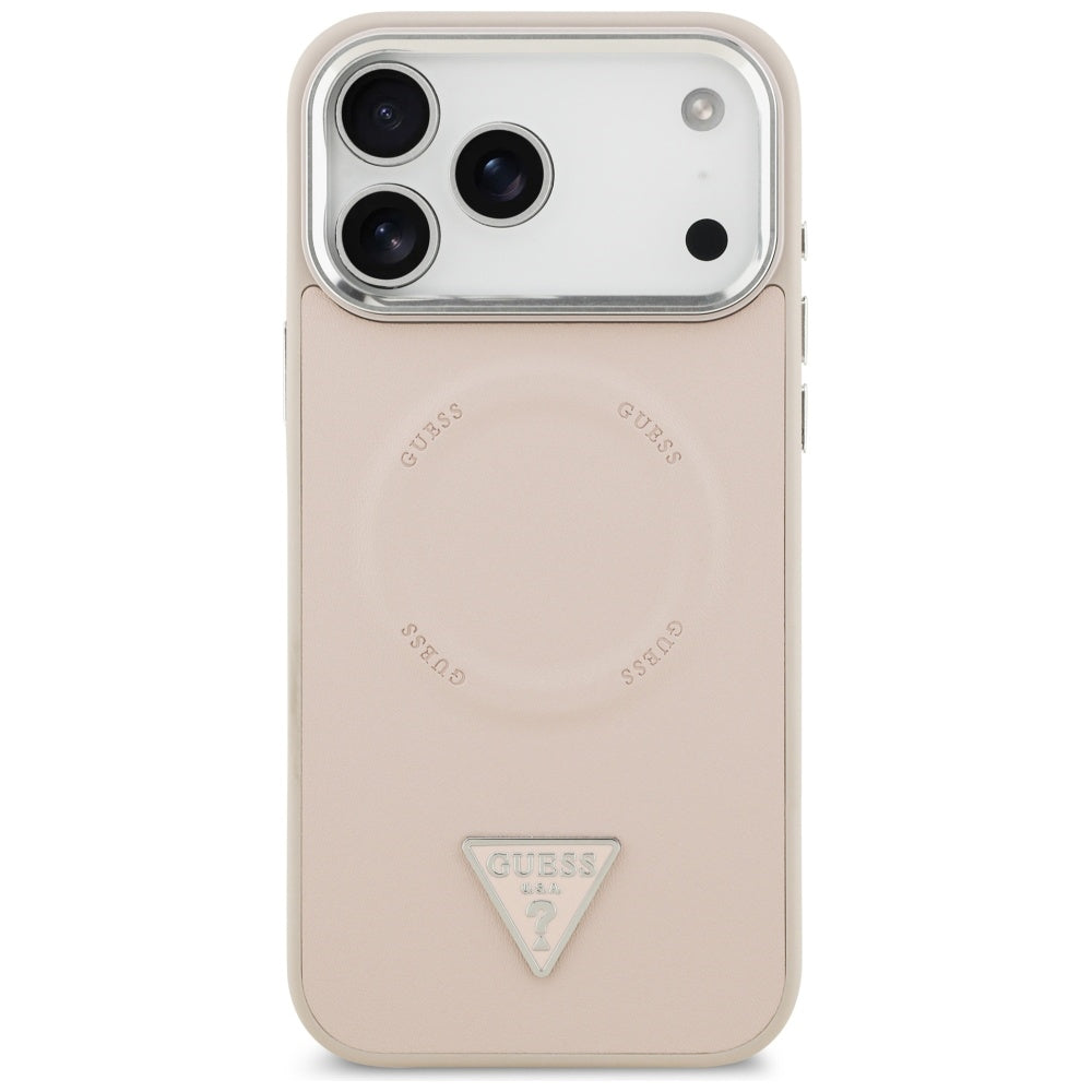 Husa MagSafe pentru Apple iPhone 17 Pro, Guess, Triangle Logo, Roz Argintie