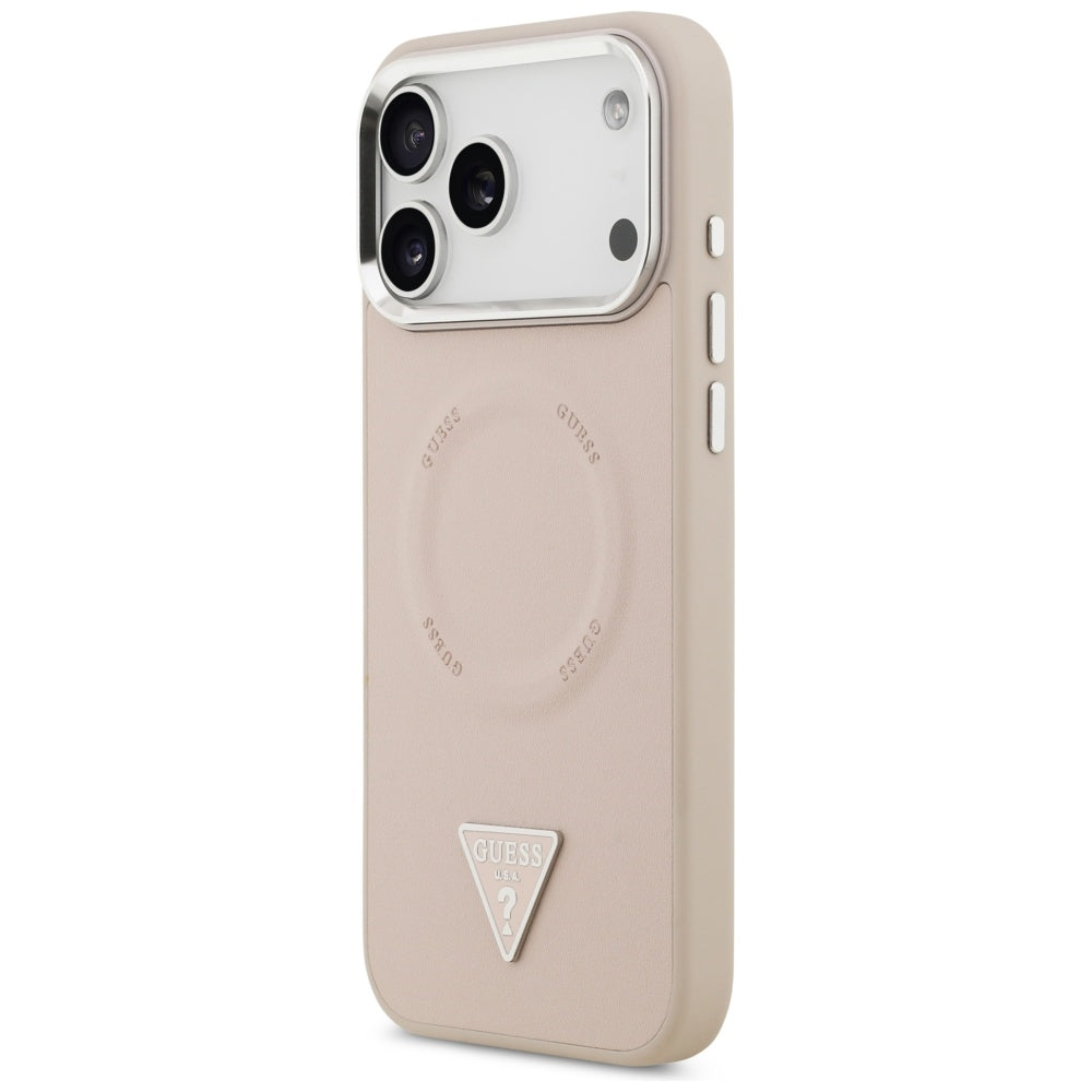 Husa MagSafe pentru Apple iPhone 17 Pro, Guess, Triangle Logo, Roz Argintie