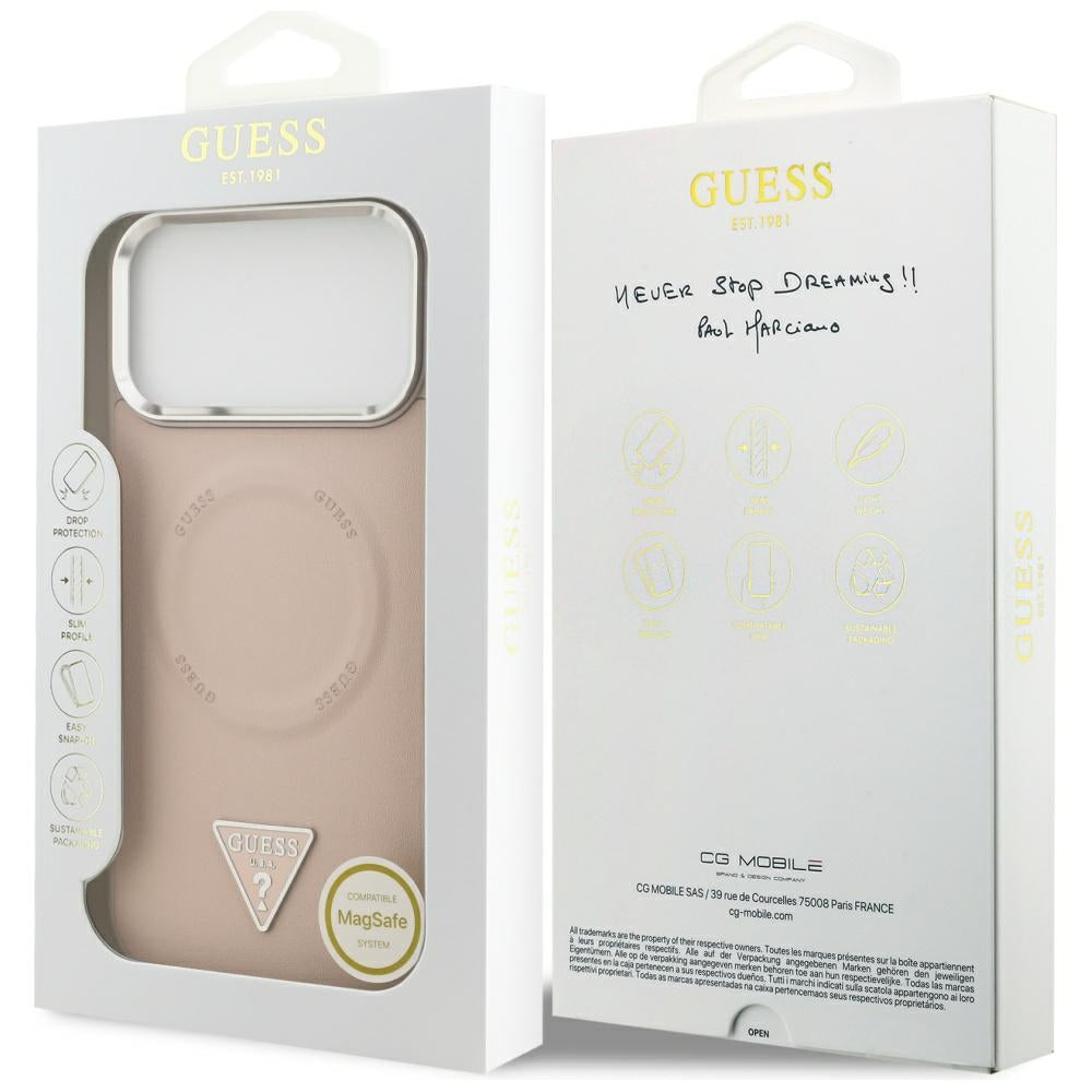 Husa MagSafe pentru Apple iPhone 17 Pro, Guess, Triangle Logo, Roz Argintie