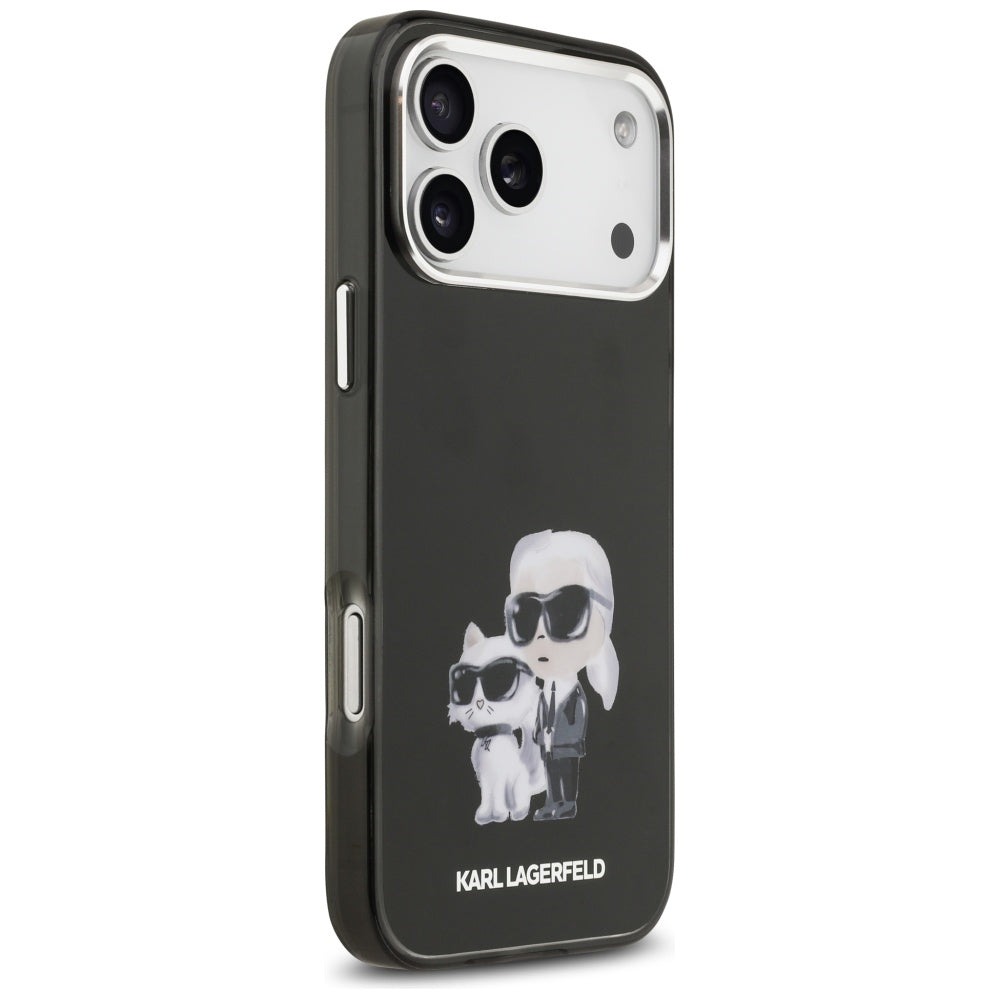 Husa MagSafe pentru Apple iPhone 17 Pro, Karl Lagerfeld, IML Aquarelle Logo Karl & Choupette, Neagra