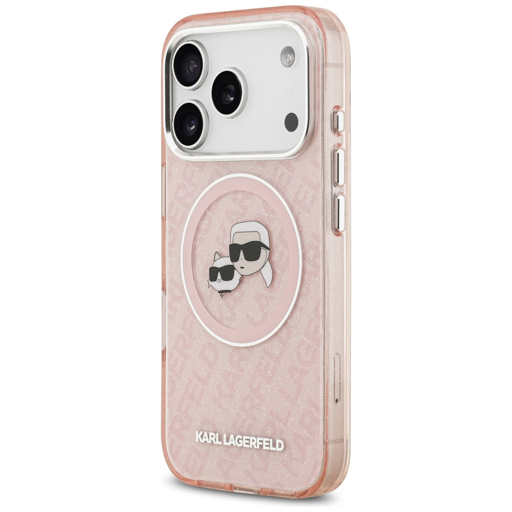 Husa MagSafe pentru Apple iPhone 17 Pro, Karl Lagerfeld, IML Glitter Karl & Choupette`s Heads, Roz