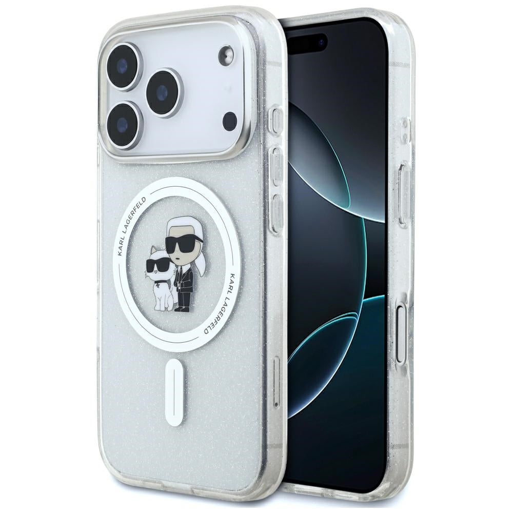 Husa MagSafe pentru Apple iPhone 17 Pro, Karl Lagerfeld, IML Glitter Karl & Choupette, Transparenta