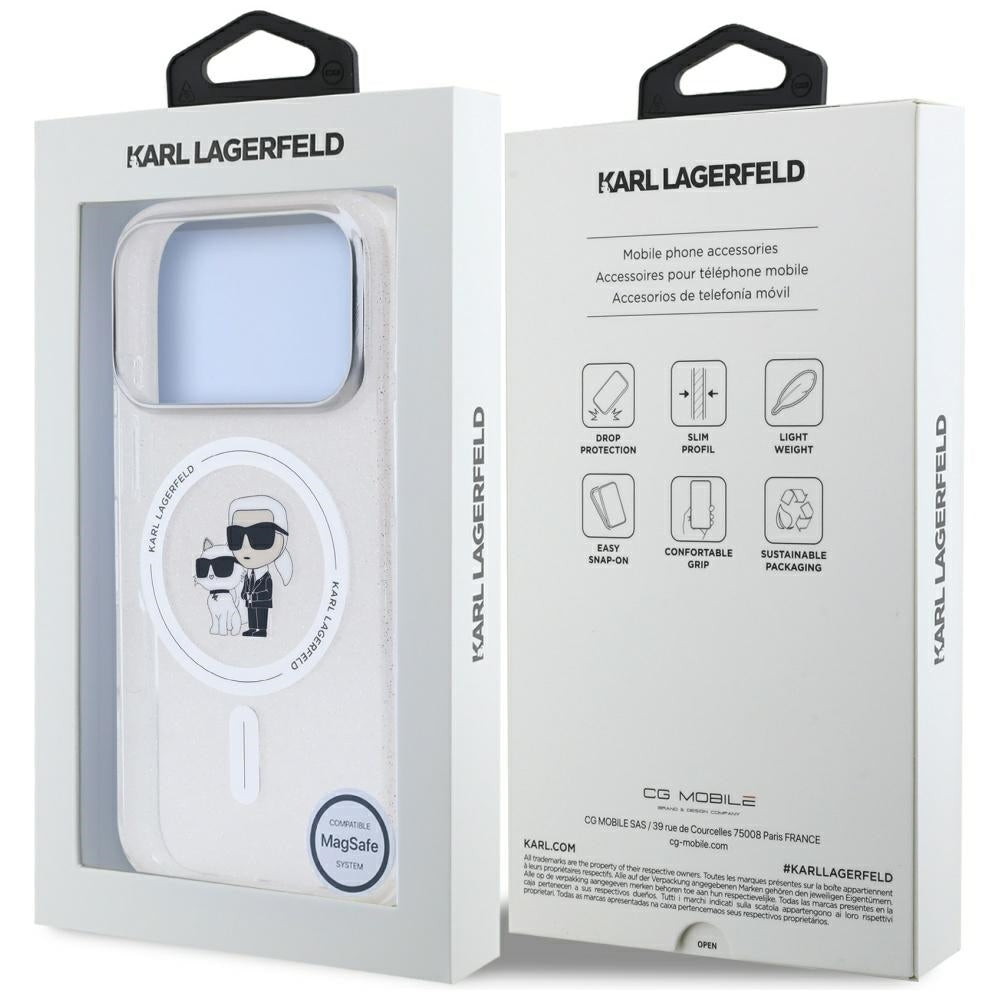 Husa MagSafe pentru Apple iPhone 17 Pro, Karl Lagerfeld, IML Glitter Karl & Choupette, Transparenta