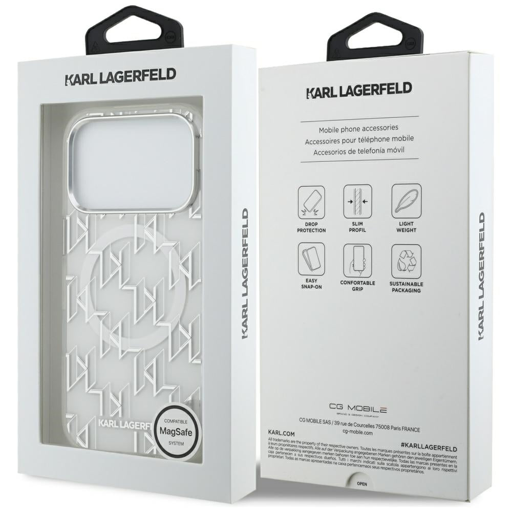 Husa MagSafe pentru Apple iPhone 17 Pro, Karl Lagerfeld, IML KL Monogram, Alba