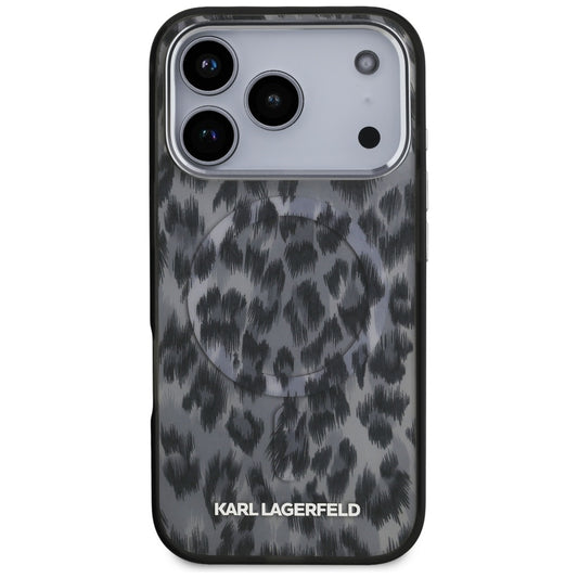 Husa MagSafe pentru Apple iPhone 17 Pro, Karl Lagerfeld, IML Leopard Pattern, Neagra
