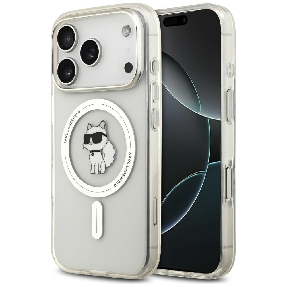 Husa MagSafe pentru Apple iPhone 17 Pro, Karl Lagerfeld, IML Logo Choupette, Transparenta