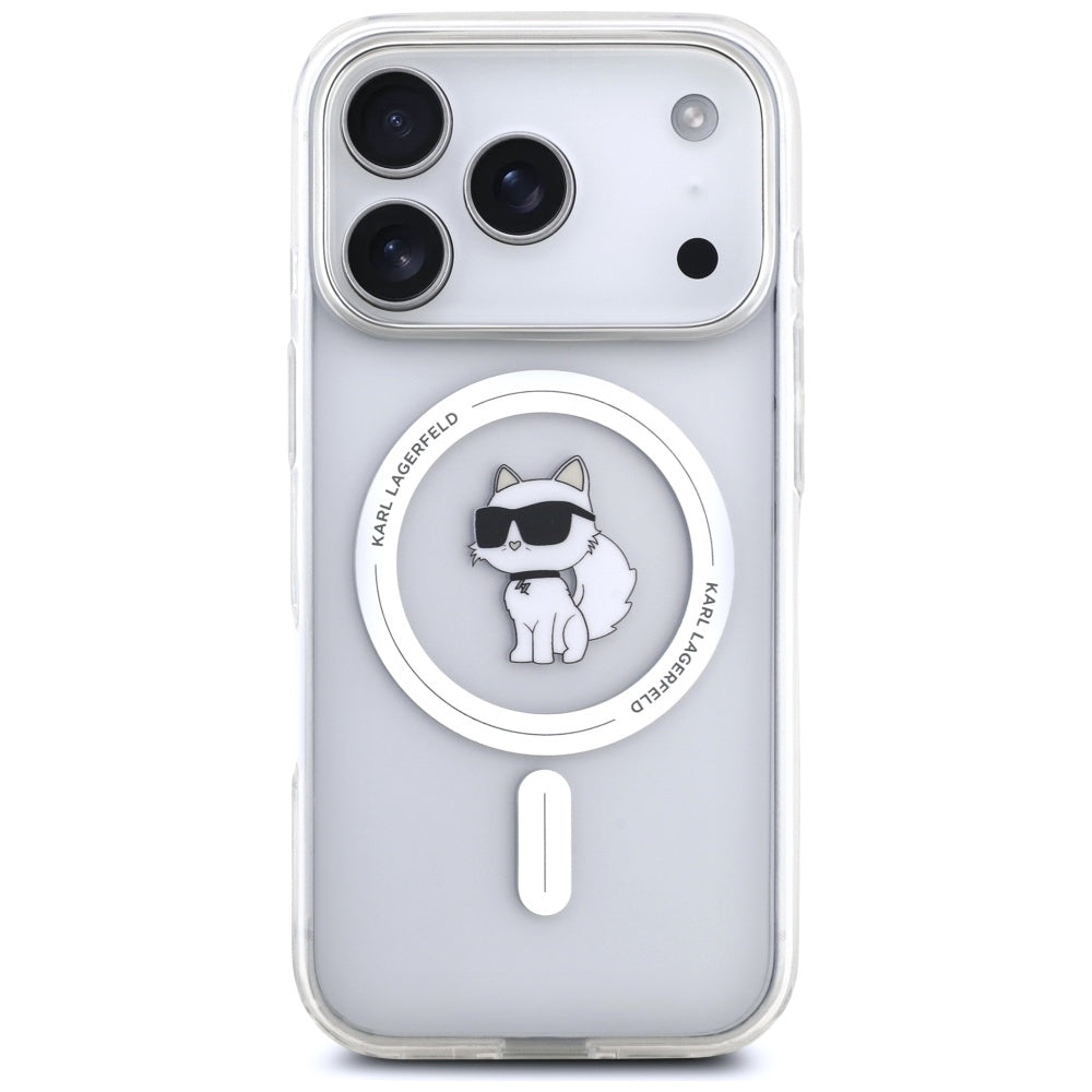Husa MagSafe pentru Apple iPhone 17 Pro, Karl Lagerfeld, IML Logo Choupette, Transparenta