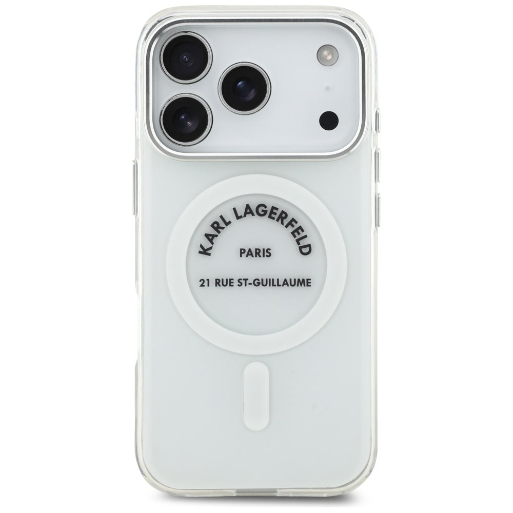 Husa MagSafe pentru Apple iPhone 17 Pro, Karl Lagerfeld, IML Logo RSG, Transparenta