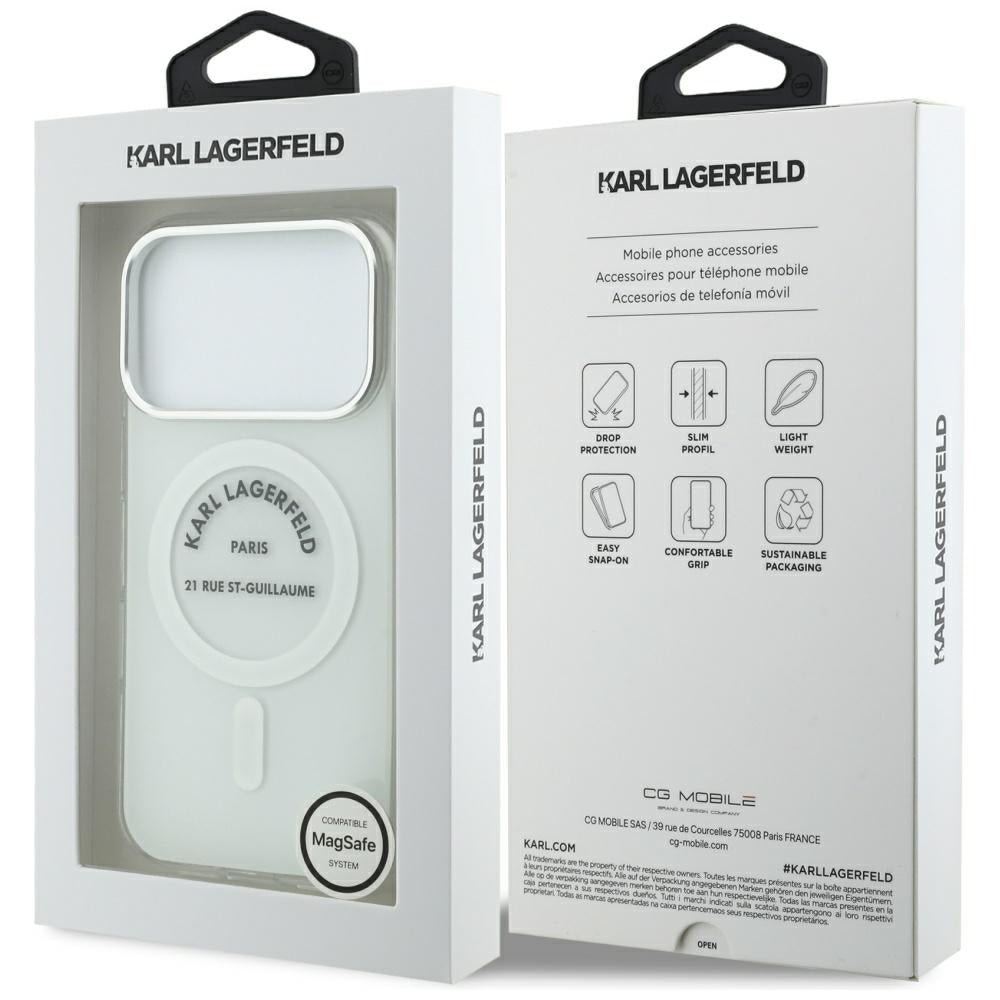 Husa MagSafe pentru Apple iPhone 17 Pro, Karl Lagerfeld, IML Logo RSG, Transparenta