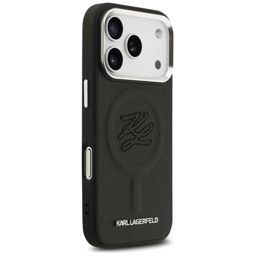 Husa MagSafe pentru Apple iPhone 17 Pro, Karl Lagerfeld, Initial & Metal Logo , Neagra