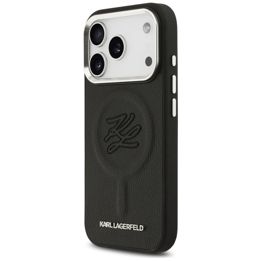 Husa MagSafe pentru Apple iPhone 17 Pro, Karl Lagerfeld, Initial & Metal Logo , Neagra