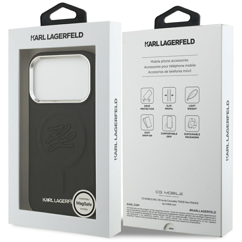 Husa MagSafe pentru Apple iPhone 17 Pro, Karl Lagerfeld, Initial & Metal Logo , Neagra