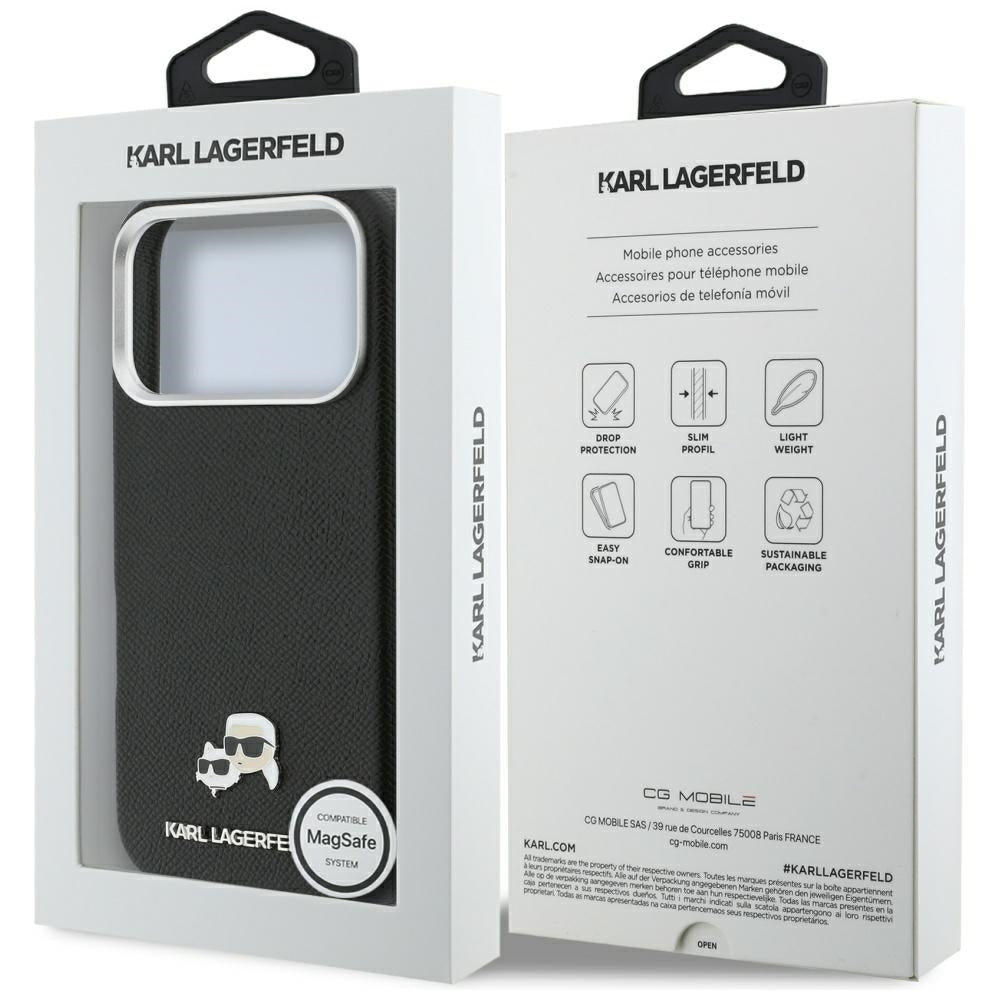 Husa MagSafe pentru Apple iPhone 17 Pro, Karl Lagerfeld, Karl & Choupette Head's Pin, Neagra