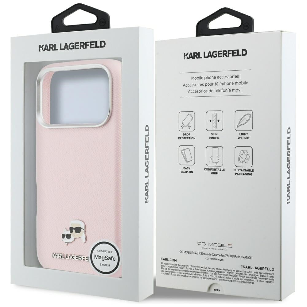 Husa MagSafe pentru Apple iPhone 17 Pro, Karl Lagerfeld, Karl & Choupette Head's Pin, Roz