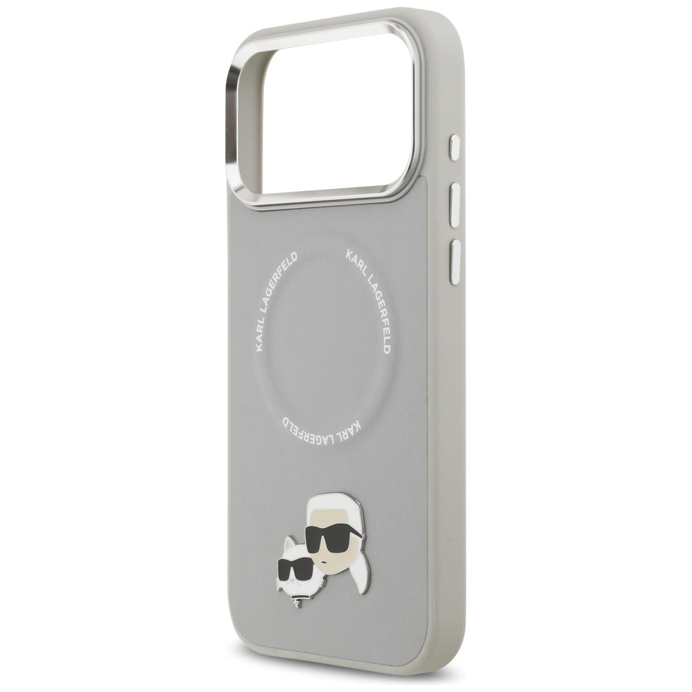 Husa MagSafe pentru Apple iPhone 17 Pro, Karl Lagerfeld, Karl & Choupette Pins, Gri
