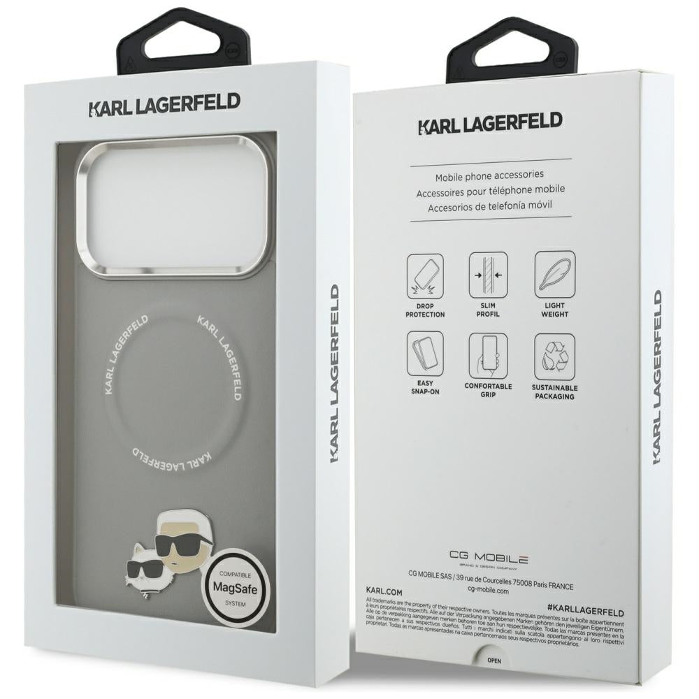 Husa MagSafe pentru Apple iPhone 17 Pro, Karl Lagerfeld, Karl & Choupette Pins, Gri