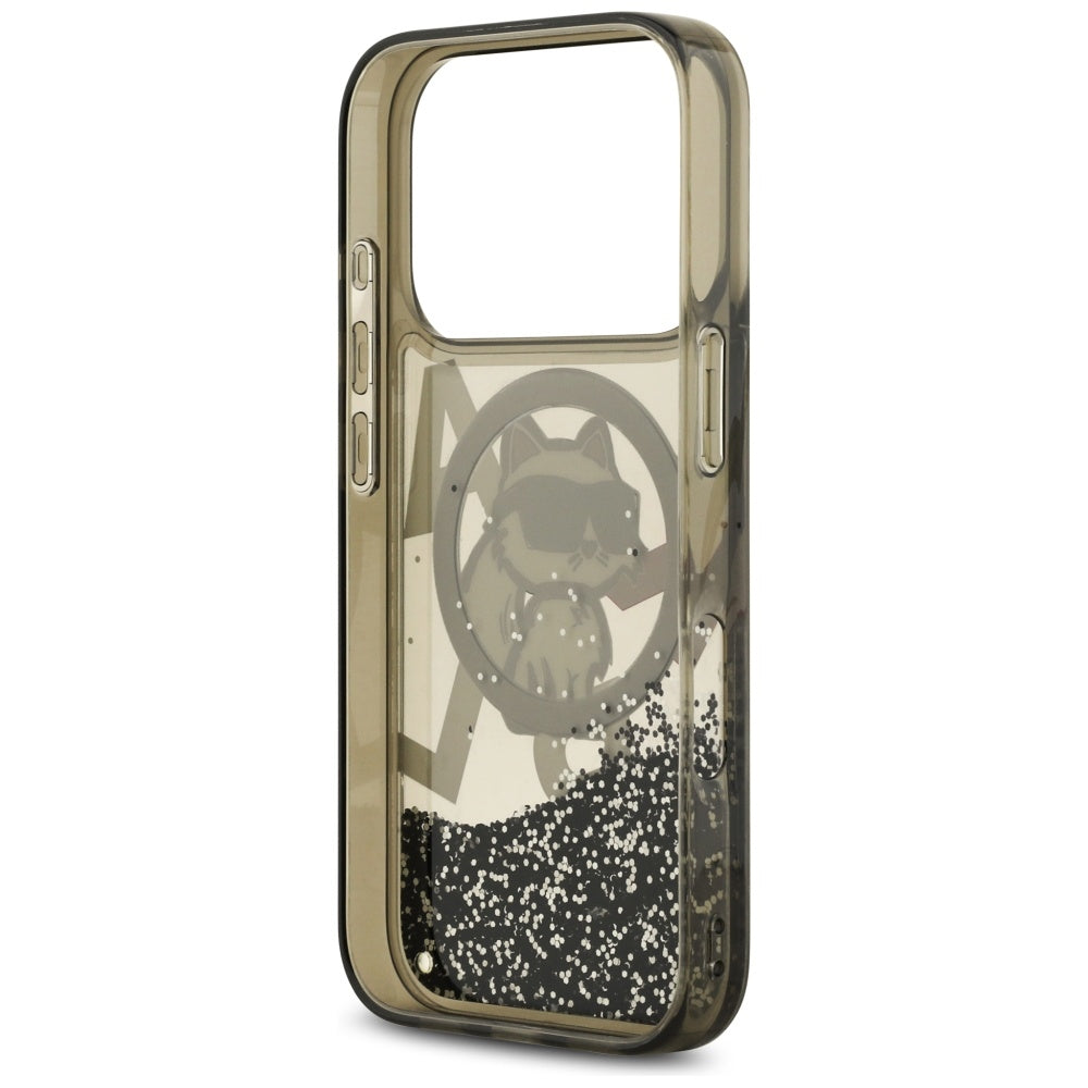 Husa MagSafe pentru Apple iPhone 17 Pro, Karl Lagerfeld, Liquid Glitter Choupette Logo, Neagra