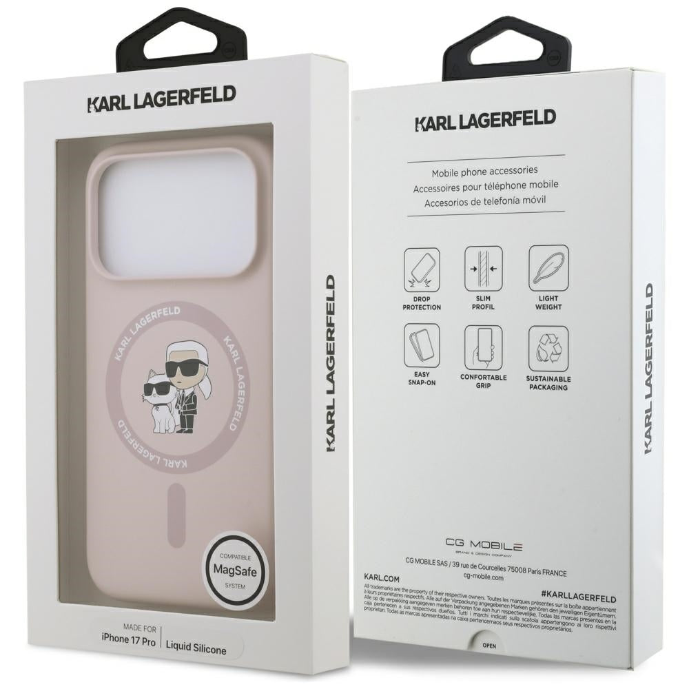 Husa MagSafe pentru Apple iPhone 17 Pro, Karl Lagerfeld, Ring Karl & Choupette, Roz