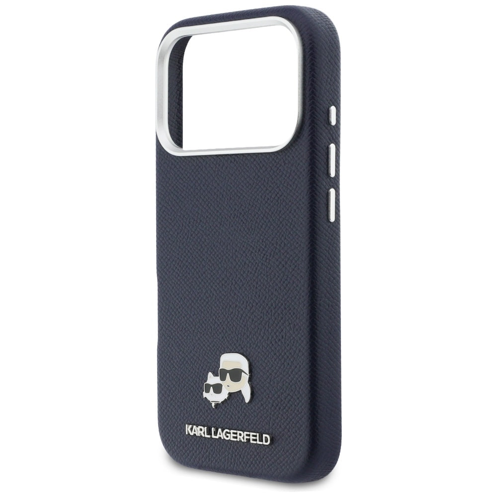Husa MagSafe pentru Apple iPhone 17 Pro, Karl Lagerfeld, Saffiano Karl & Choupette Pins, Albastra