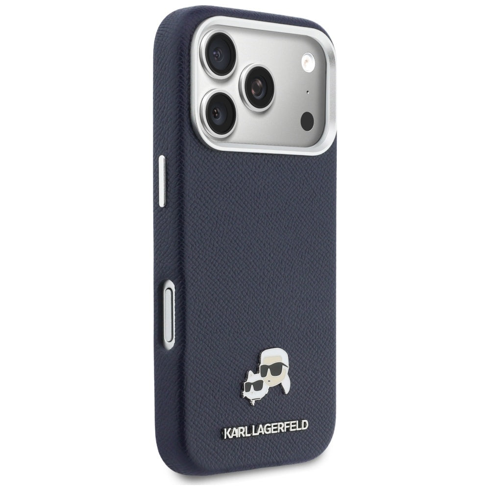Husa MagSafe pentru Apple iPhone 17 Pro, Karl Lagerfeld, Saffiano Karl & Choupette Pins, Albastra