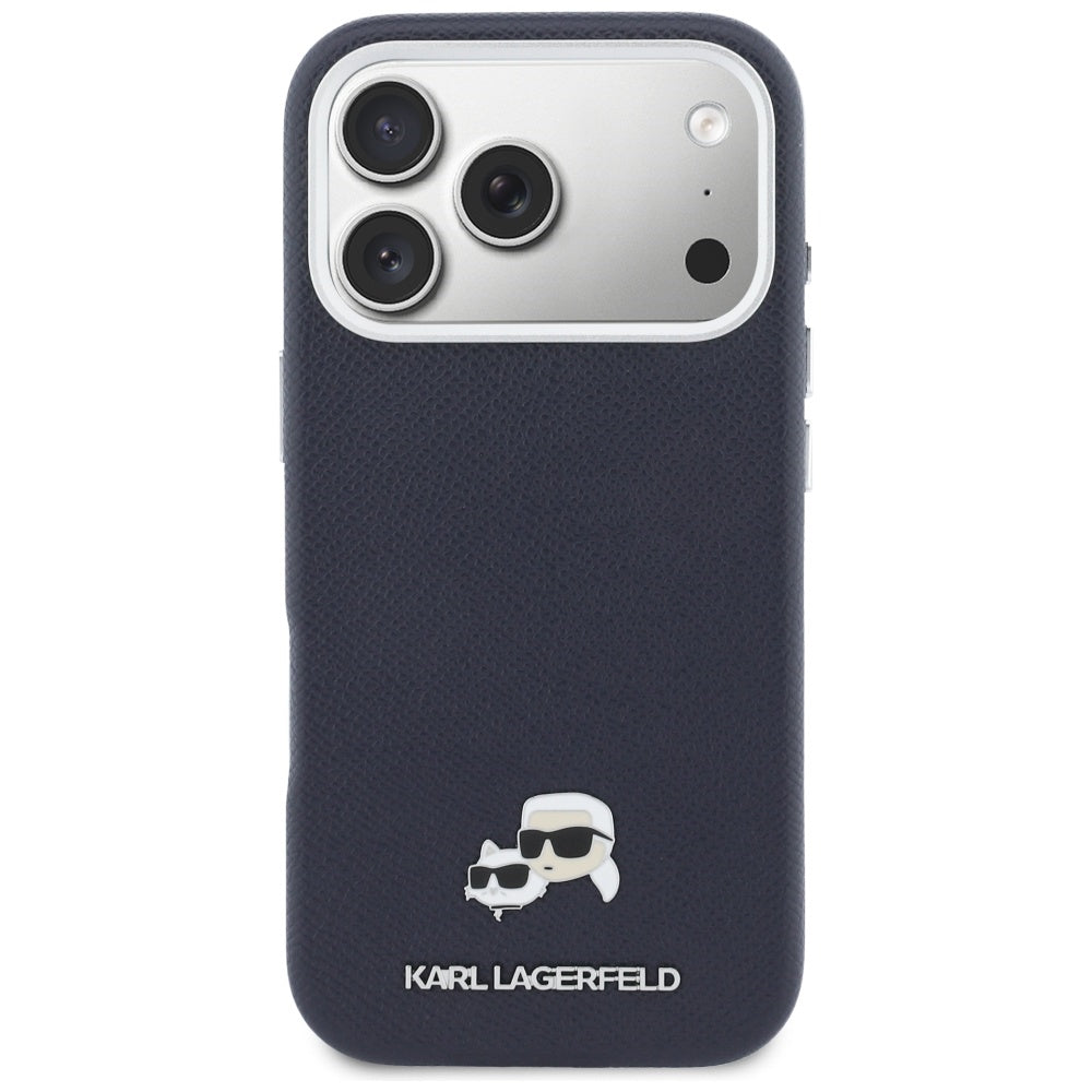 Husa MagSafe pentru Apple iPhone 17 Pro, Karl Lagerfeld, Saffiano Karl & Choupette Pins, Albastra