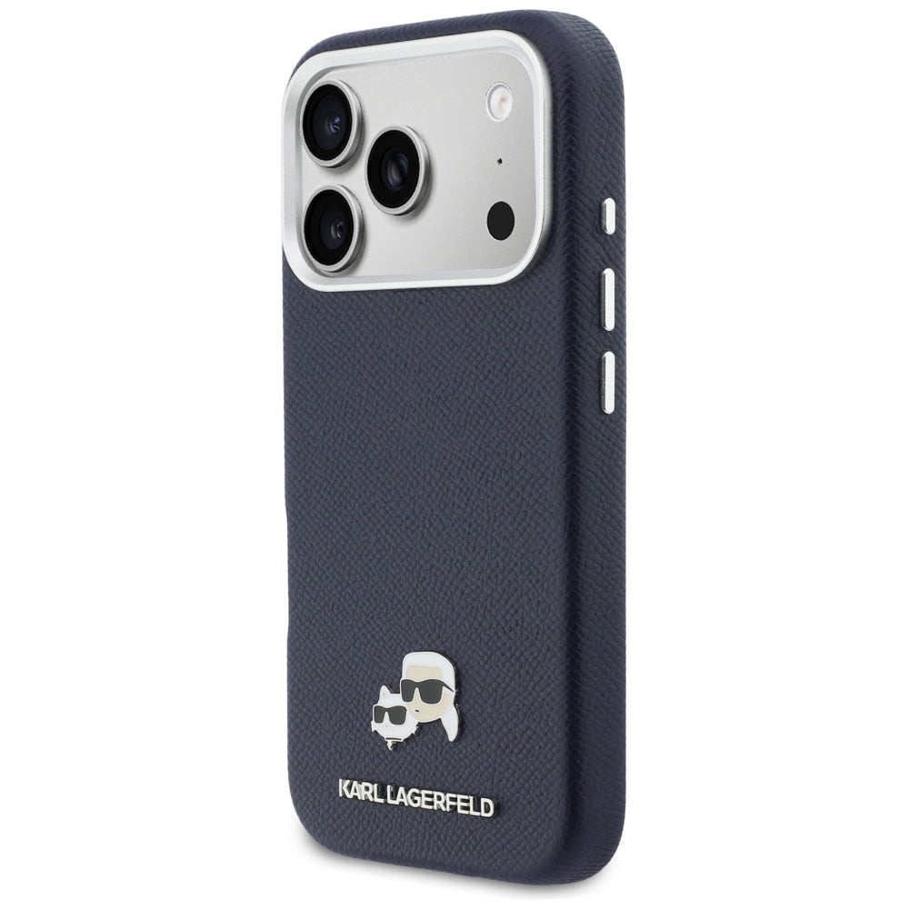 Husa MagSafe pentru Apple iPhone 17 Pro, Karl Lagerfeld, Saffiano Karl & Choupette Pins, Albastra
