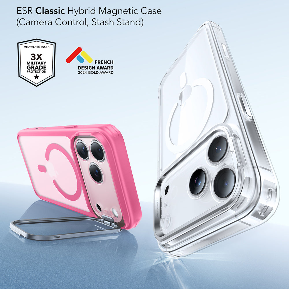 Husa MagSafe pentru Apple iPhone 17 Pro Max, ESR, Classic Hybrid Kickstand, Roz Satinata
